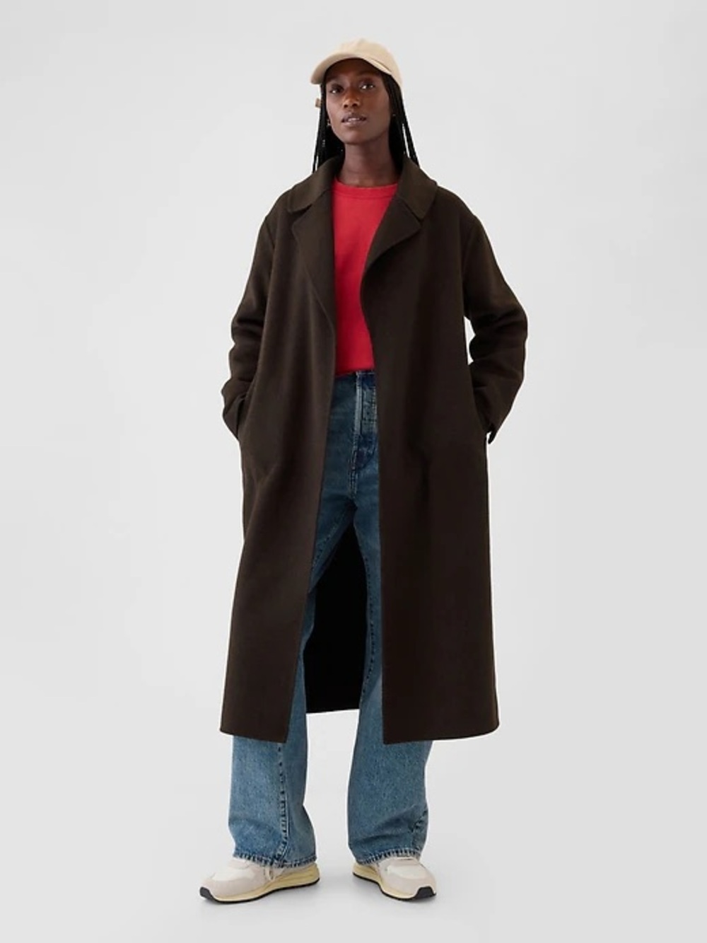 Gap Terra Brown Belted Double Faced Wool-Blend Trench Coat Size Large